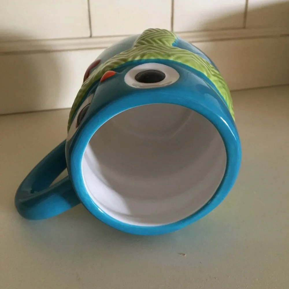 Teal Blue Owl Coffee Mug w/ Heart & Scarf Merry Merry St Nicholas Square